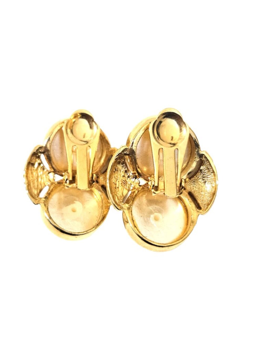 Vintage Gold Tone Faux Pearl Clip On Earrings - Picture 2 of 3